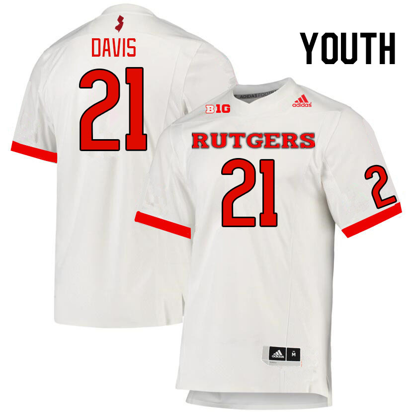 Youth #21 Carnell Davis Rutgers Scarlet Knights College Football Jerseys Stitched Sale-White